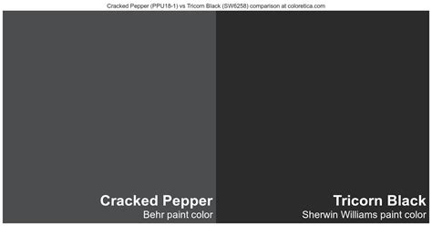 Behr Cracked Pepper (PPU18-1) vs Sherwin Williams Tricorn Black (SW6258) colors side by side