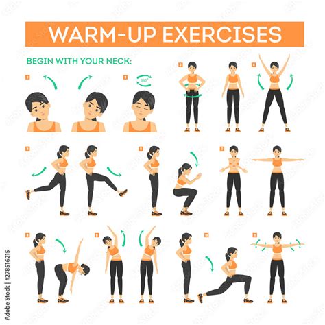 Warm-up exercise set before workout. Stretch muscles Stock Vector | Adobe Stock