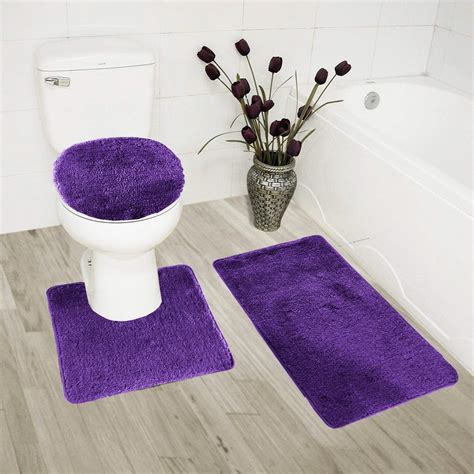 3-PC (#7) Geometric Purple HIGH QUALITY Jacquard Bathroom Bath Rug Set Washable Anti Slip Rug 18 ...