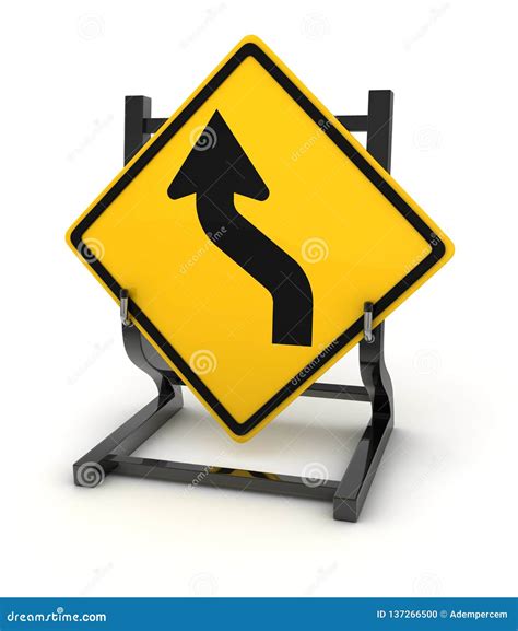 Road sign - curve ahead stock illustration. Illustration of curvy ...