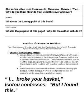 Interactive Read Aloud Lesson Plan/Extensions for One Plastic Bag