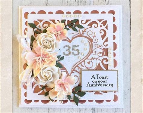 Coral wedding anniversary card, 35th anniversary personalised card, boxed anniversary card ...