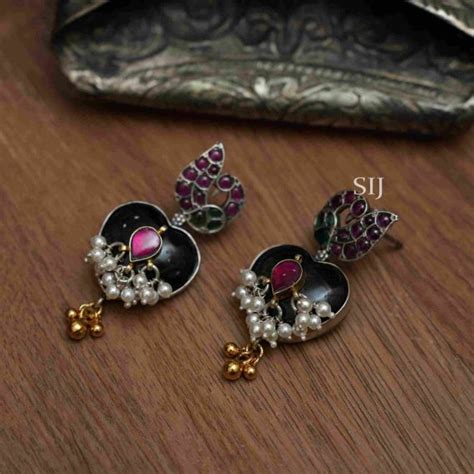 Gorgeous Silver Peacock Earrings - South India Jewels