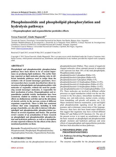 Phosphoinositide and Phospholipid Phosphorylation and Hydrolysis Pathways —Organophosphate and ...