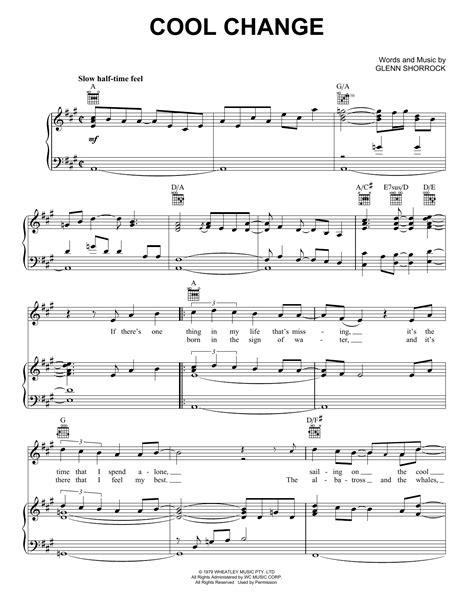 Cool Change Sheet Music | Little River Band | Piano, Vocal & Guitar Chords (Right-Hand Melody)