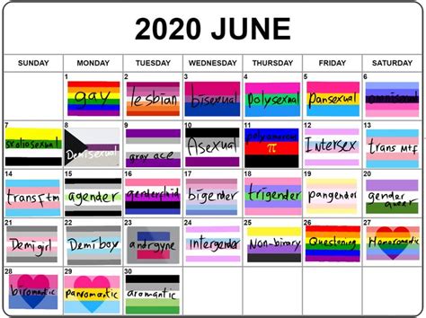 PRIDE MONTH CALENDAR 2020 | Pride month calendar, Lgbtq quotes, Pride day