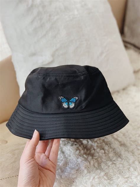 Blue Butterfly Black Bucket Hat Y2K Aesthetic Fashion - Etsy UK ...