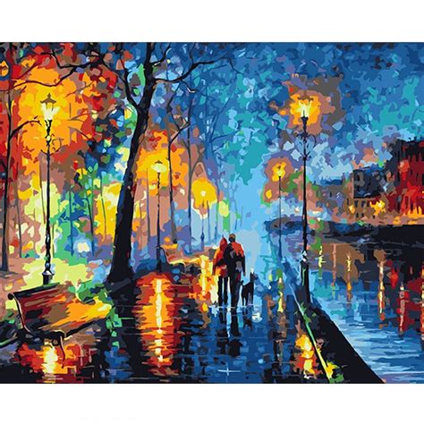 Diamond Painting Street of the Rain Stretched Canvas Extra Large Paint by Numbers - Craft ...