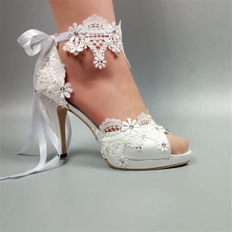 Womens wedding shoes New arrival Peep Toe white lace-Up shoes Two-piece ...