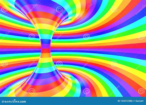 Rainbow Funny Spiral Tunnel. Striped Twisted Cheerful Optical Illusion. Abstract Background. 3D ...