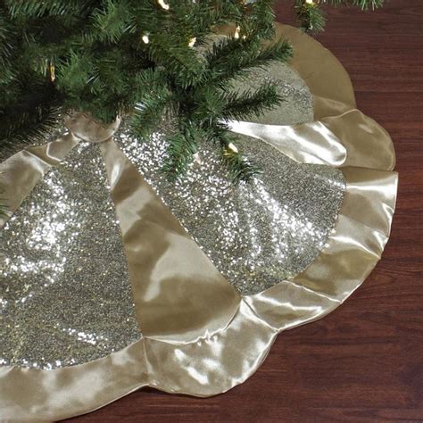 Northlight 48-in Golden Sequined Scalloped Christmas Tree Skirt with Gold Sateen Trim in the ...