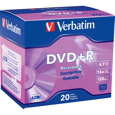 Verbatim DVD+R 4.7GB 16x Disc (20) 95038 B&H Photo Video