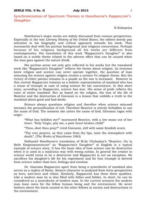 (PDF) Synchronization of Spectrum Themes in Hawthorne's Rappaccini's Daughter