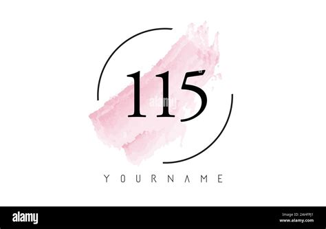 Number 115 Watercolor Stroke Logo with Circular Shape and Pastel Pink Brush Vector Design Stock ...