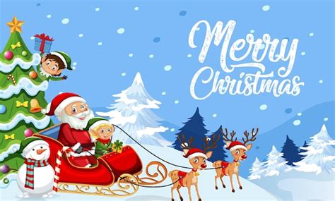 Free Vector | Merry christmas banner design with santa claus on sleigh