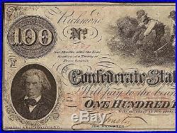 1862 $100 Dollar Bill Confederate States Currency CIVIL War Cotton Hoer ...