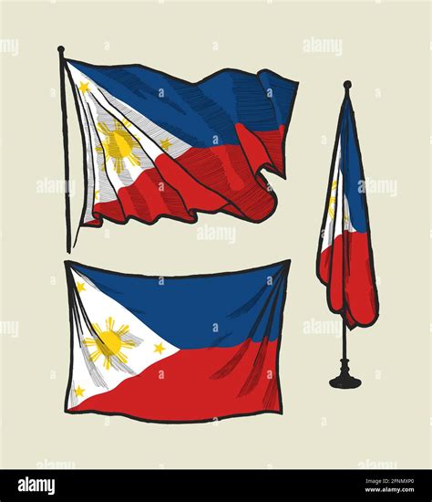 Flag of Philippines on the wind and on the wall - vector drawing ...