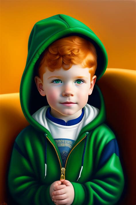 Lexica - A little boy with ginger hair wearing blue jeans and a green hoodie with a middle aged ...