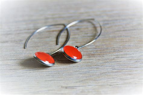 Red earrings Red silver earrings Through earrings Long red | Etsy