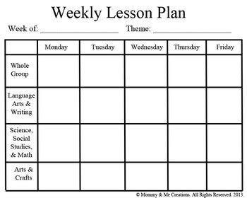 Weekly Preschool Lesson Plan Template by Mommy and Me Creations | TpT