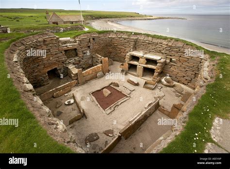 House 1 Skara Brae stone age village 3100 BC Bay of Skaill Orkney Stock ...