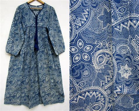 Blue Star Celestial Printed Cotton Boho Long Maxi Dress V | Etsy