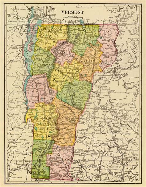 Vintage State Map of Vermont Archival Print of Vermont Map - Etsy | Map art print, State map art ...