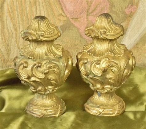 B823 - Pair Magnificent Antique French Rococo Style Ormolu Curtain Pole Finials, 19th C ...