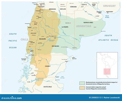 Vector Map Settlement Area Of The Indigenous People Of The Mapuche In ...