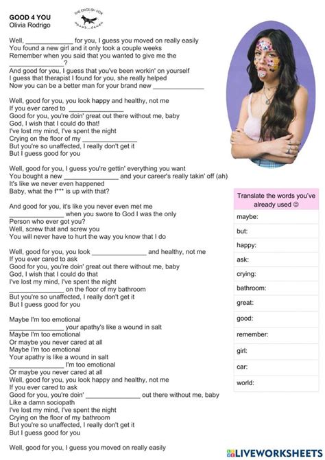 Olivia Rodrigo - good 4 you worksheet