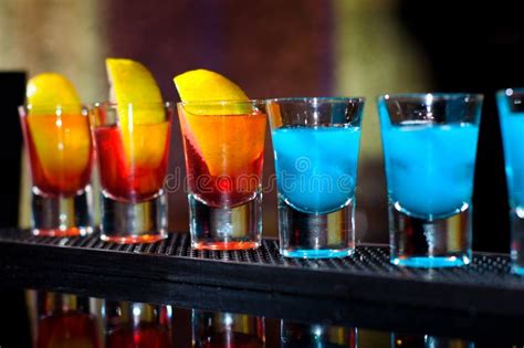 Several Alcoholic Shots of Diferent Drinks at a Party Stock Photo - Image of liqueur, distilled ...