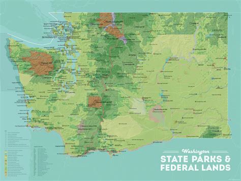 Washington State Parks & Federal Lands Map 18x24 Poster - Best Maps Ever