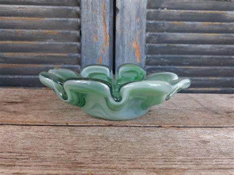 Vintage Slag Glass Bowl End of Day Glass Green and White - Etsy