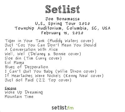 Joe Bonamassa Setlist Township Auditorium, Columbia, SC, USA 2020, U.S ...