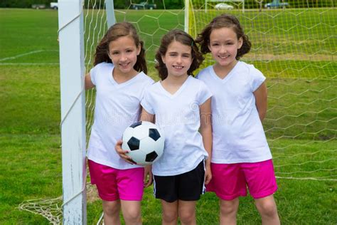 Soccer Football Kid Girls Team at Sports Fileld Stock Photo - Image of lawn, holding: 31375880