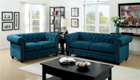 Stanford Dark Teal Fabric Living Room Set from Furniture of America (CM6269TL-SF) | Coleman ...