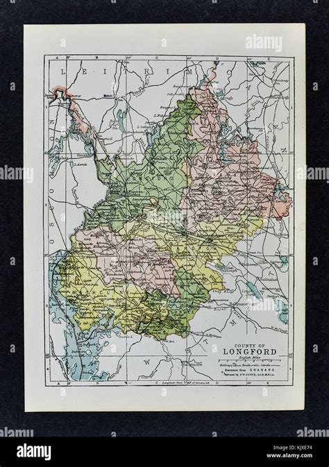 Antique Ireland Map - Longford County - Edgeworthstown Ballymahon Granard Drumlish Cloondara ...