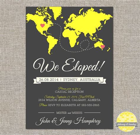 elope announcement and reception invitation - hearts and map - diy printable file by ...