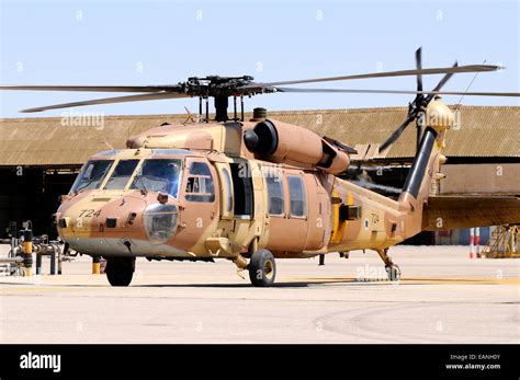 Israeli Air Force UH-60 Yanshuf helicopter on the ramp at Hatzerim Air Force Base, Israel Stock ...