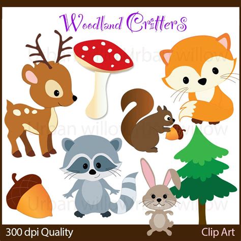 WOODLAND CRITTERS- 10 piece clip art set in premium quality 300 dpi ...