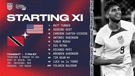 USMNT vs. Trinidad and Tobago: Starting XI & Lineup Notes | 2023-24 ...