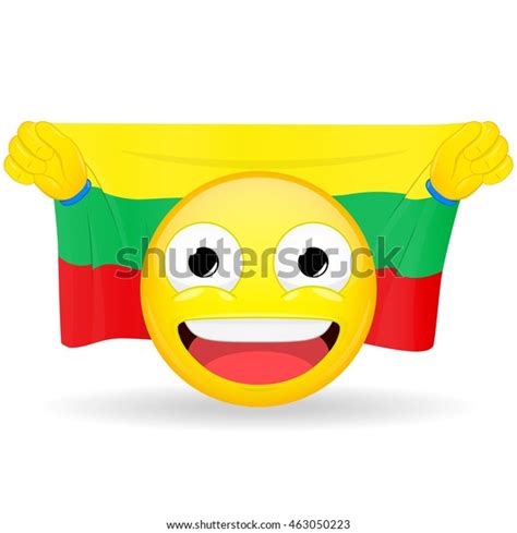 Emoji fan holds in hands flag behind his head. Lithuanian flag. Fan ...