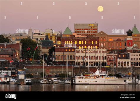 Full moon rising over Victoria city skyline-Victoria, British Columbia ...