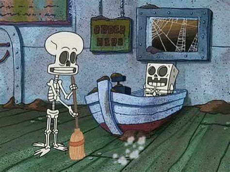 Spongebob & Squidward Working Skeleton GIF | GIFDB.com