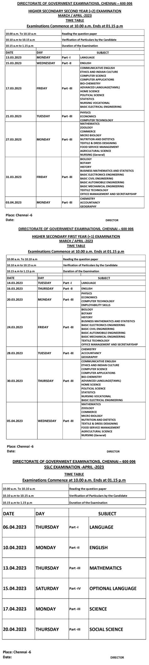 TN Exam Time Table 2024 PDF for TN SSLC & HSC Exam Date for Tamil Nadu Board Time Table 2024