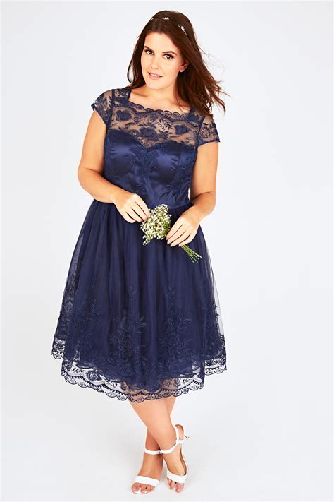 CHI CHI LONDON Navy Sweetheart Embroidered Mesh Party Dress plus size ...