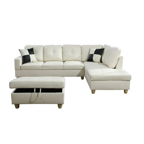 Marthena 2 Piece White Leather Sectional Sofa With Ottoman | Cabinets ...