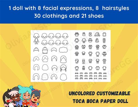 Toca Boca Paper Doll With Different Hairstyles / Coloring Page / Activity for Girls / Quiet Book ...