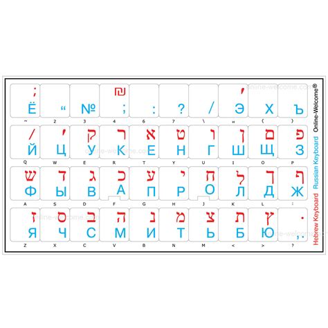 RUSSIAN-HEBREW TRANSPARENT KEYBOARD STICKERS RED/BLUE | Online-Welcome.com