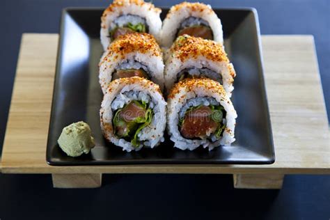 Spicy Tuna roll sushi stock image. Image of snack, japanese - 59531647